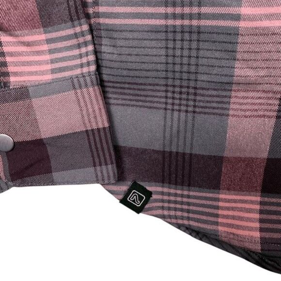 Flylow Brigette Tech Flannel in Shark Plaid Pink Purple Snap Close Size Small - Picture 4 of 13